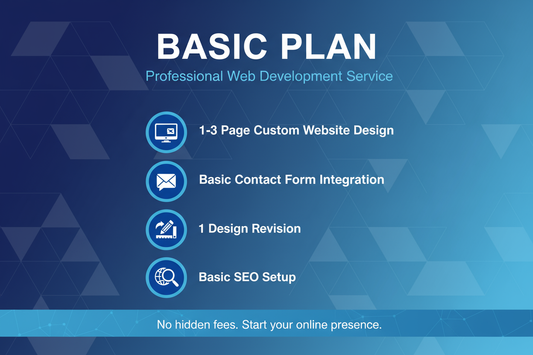 web development basis plan without price 1-3 page custom website design
Basis contact form integration
1 design revision
Basic SEO setup